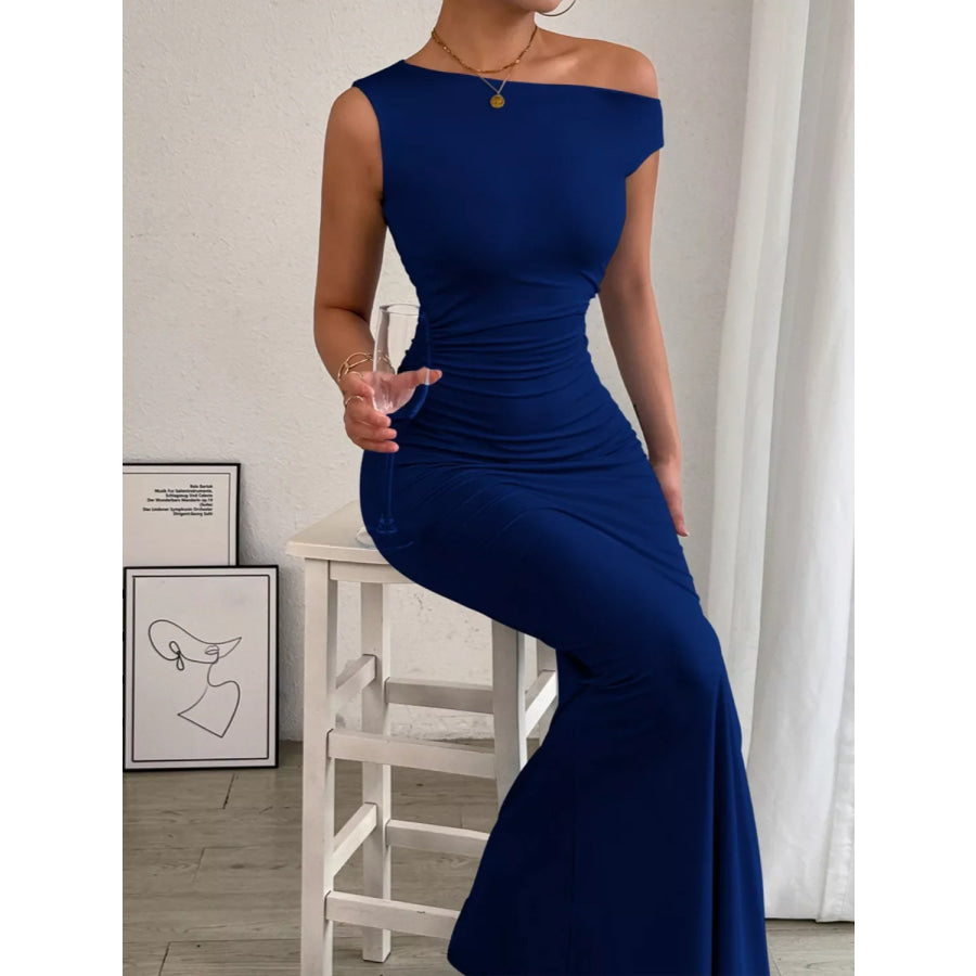 One-Shoulder Ruched Bodycon Maxi Dress Apparel and Accessories