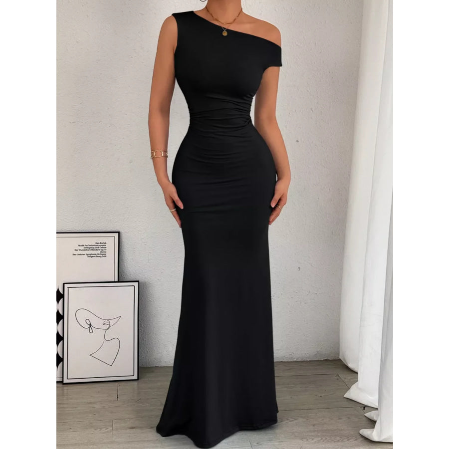 One-Shoulder Ruched Bodycon Maxi Dress Apparel and Accessories