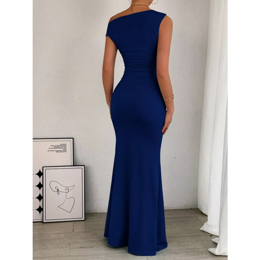 One-Shoulder Ruched Bodycon Maxi Dress Apparel and Accessories