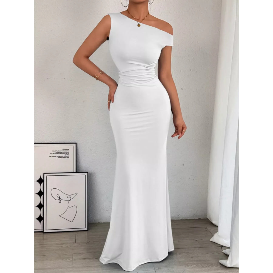 One-Shoulder Ruched Bodycon Maxi Dress Apparel and Accessories