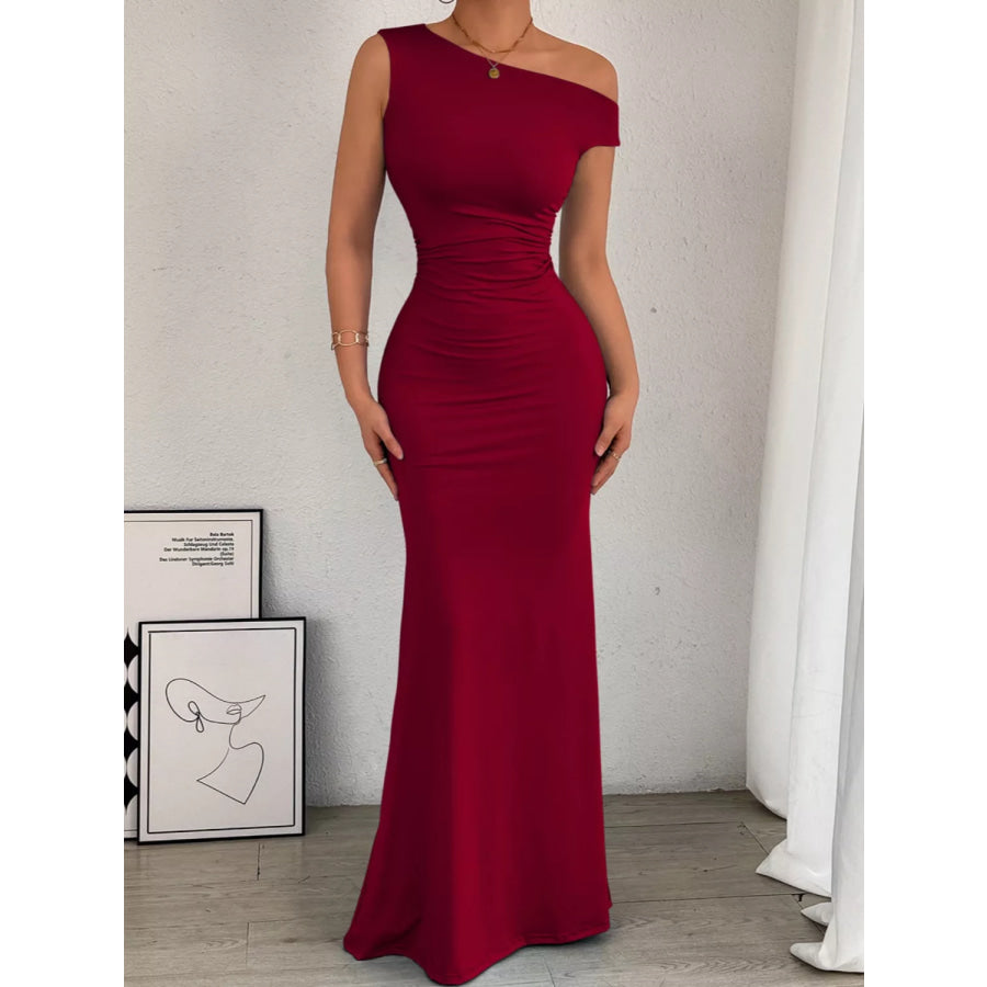 One-Shoulder Ruched Bodycon Maxi Dress Apparel and Accessories