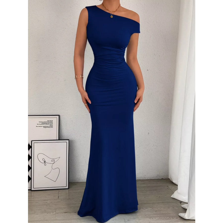 One-Shoulder Ruched Bodycon Maxi Dress Apparel and Accessories