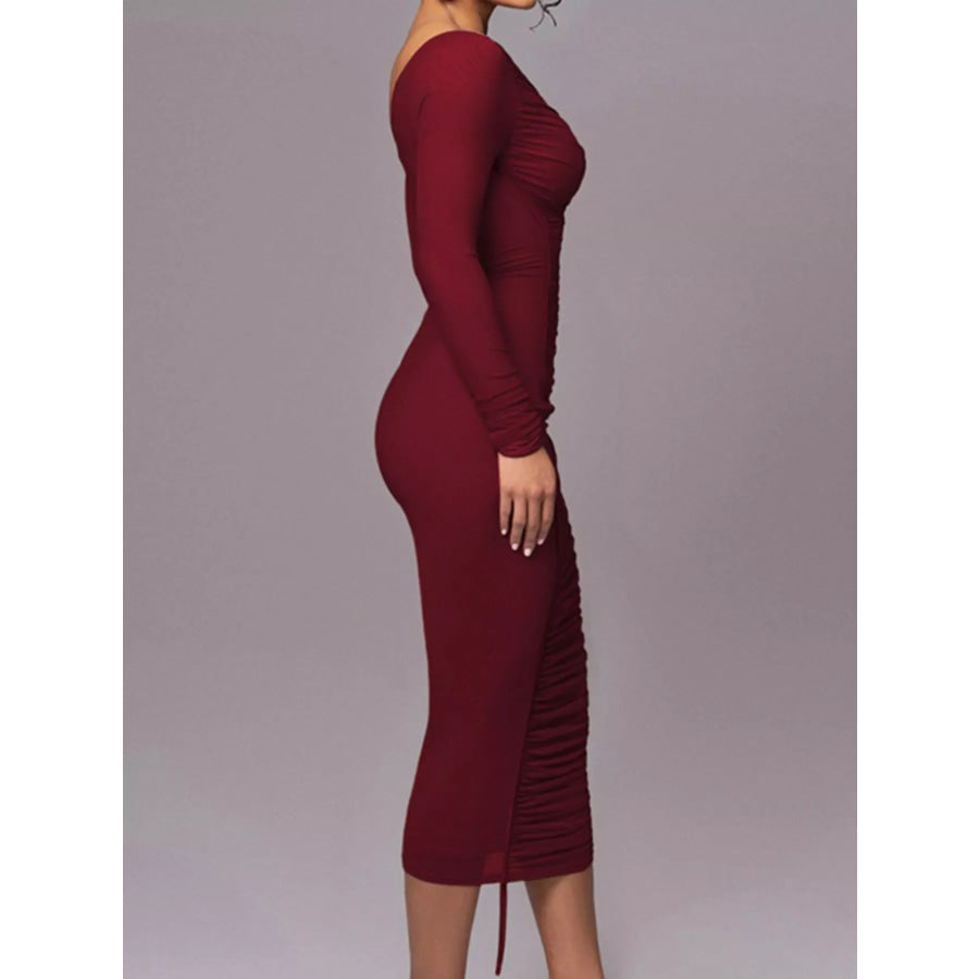 One-Shoulder Ruched Bodycon Midi Dress Apparel and Accessories
