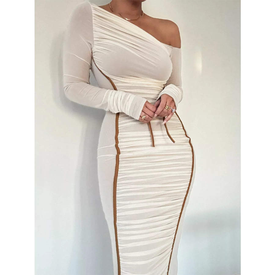 One-Shoulder Ruched Bodycon Midi Dress Apparel and Accessories