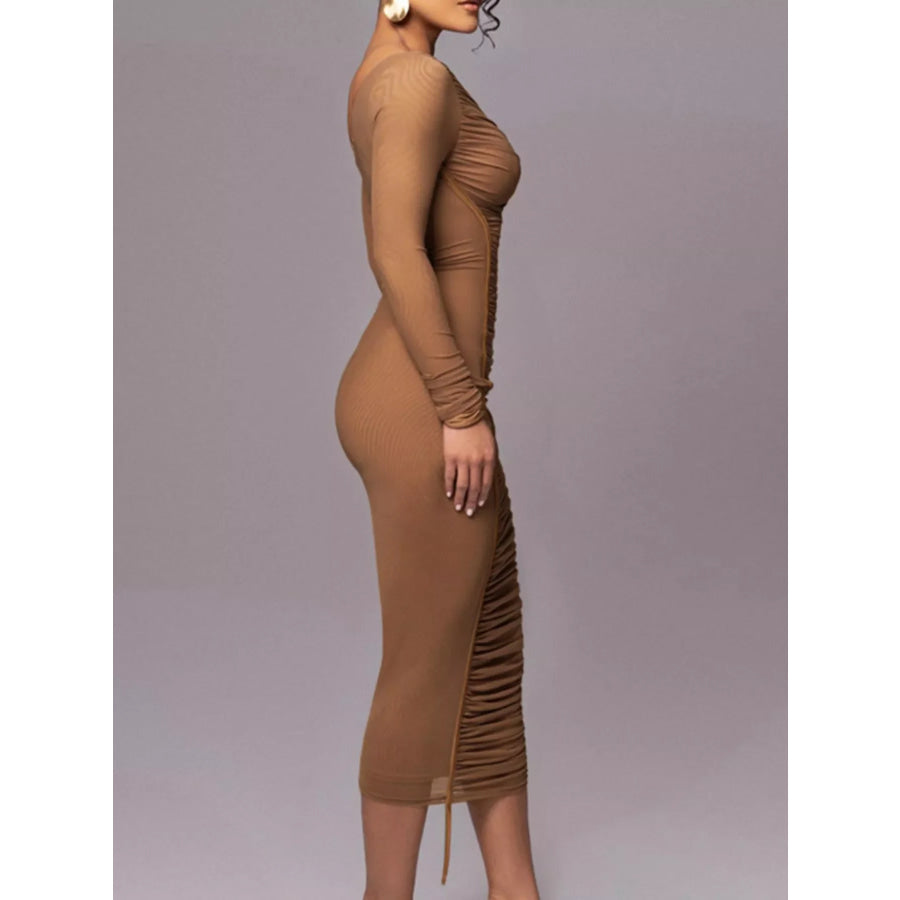 One-Shoulder Ruched Bodycon Midi Dress Apparel and Accessories