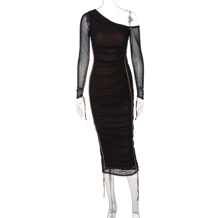One-Shoulder Ruched Bodycon Midi Dress Apparel and Accessories