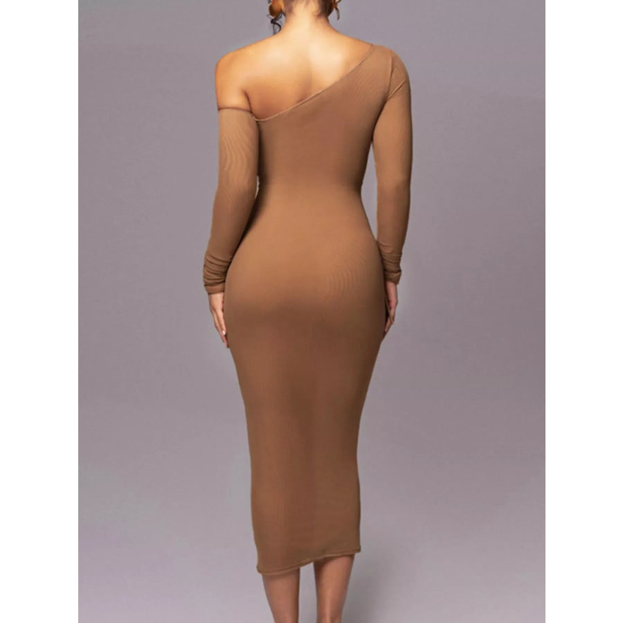 One-Shoulder Ruched Bodycon Midi Dress Apparel and Accessories