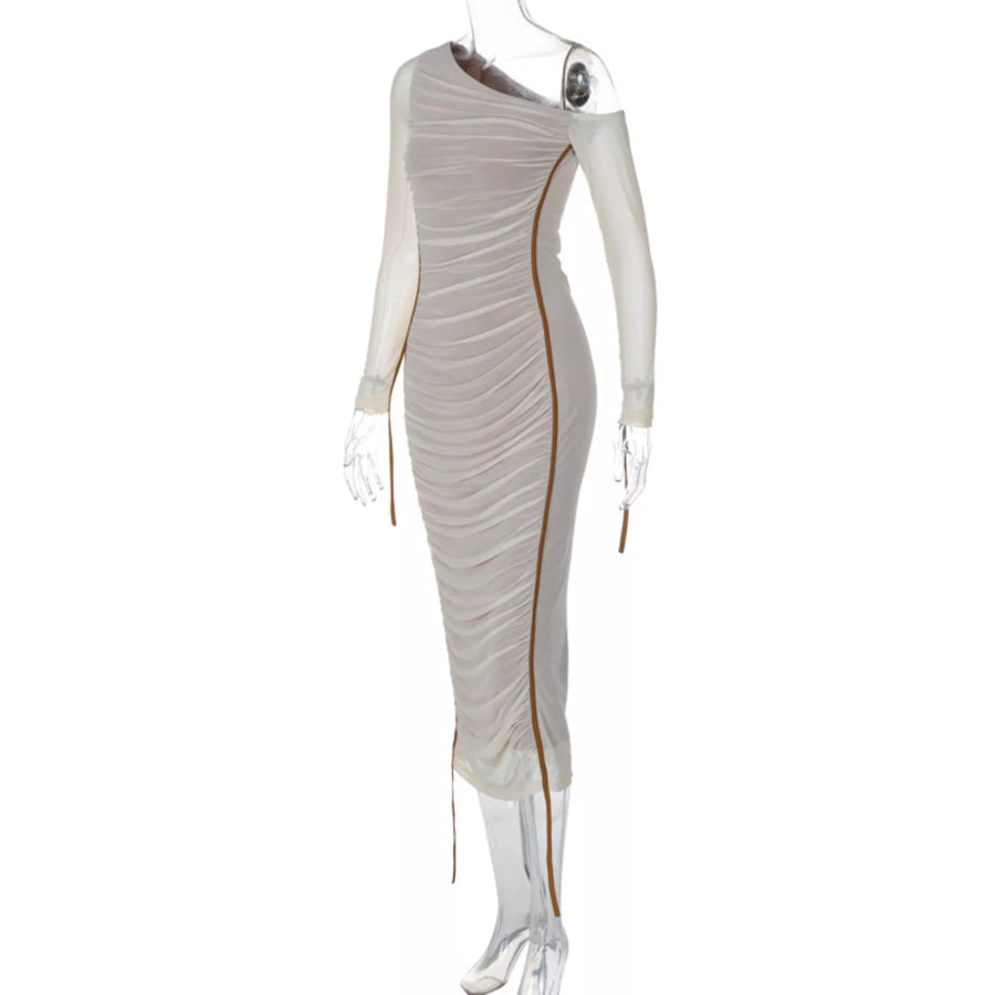 One-Shoulder Ruched Bodycon Midi Dress Apparel and Accessories