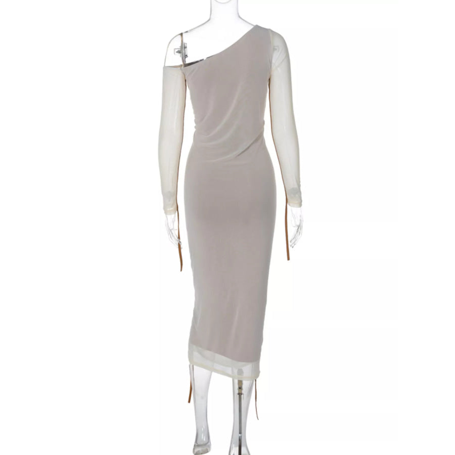 One-Shoulder Ruched Bodycon Midi Dress Apparel and Accessories