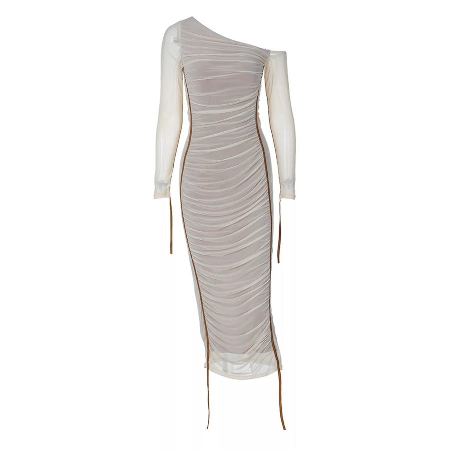 One-Shoulder Ruched Bodycon Midi Dress Apparel and Accessories