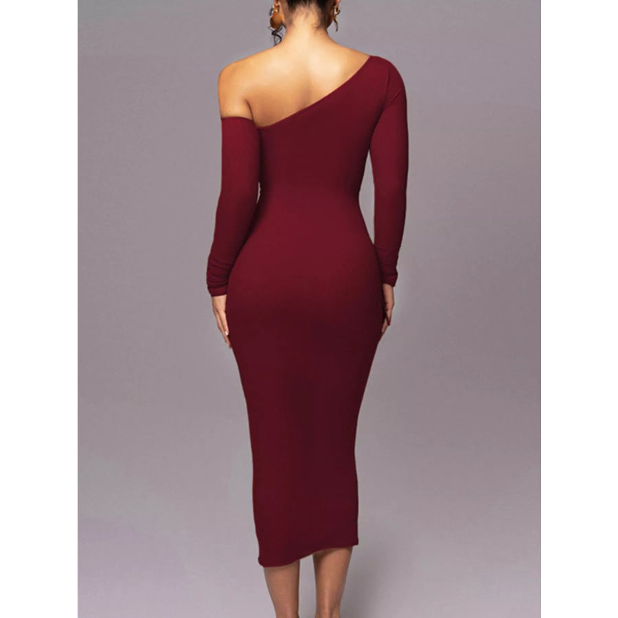 One-Shoulder Ruched Bodycon Midi Dress Apparel and Accessories