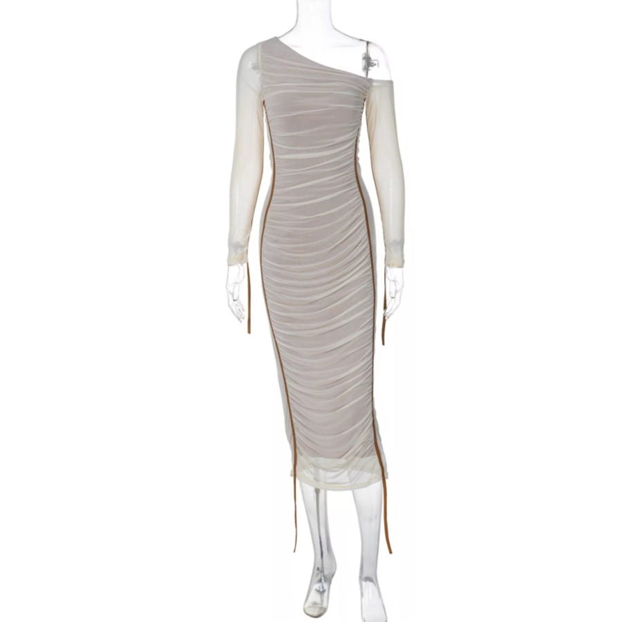 One-Shoulder Ruched Bodycon Midi Dress Apparel and Accessories