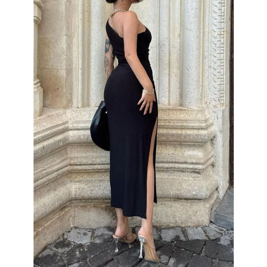 One-Shoulder Ruched Bodycon Slit Dress Apparel and Accessories