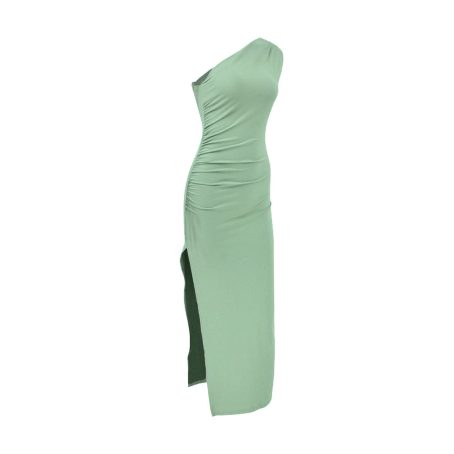 One-Shoulder Ruched Bodycon Slit Dress Apparel and Accessories