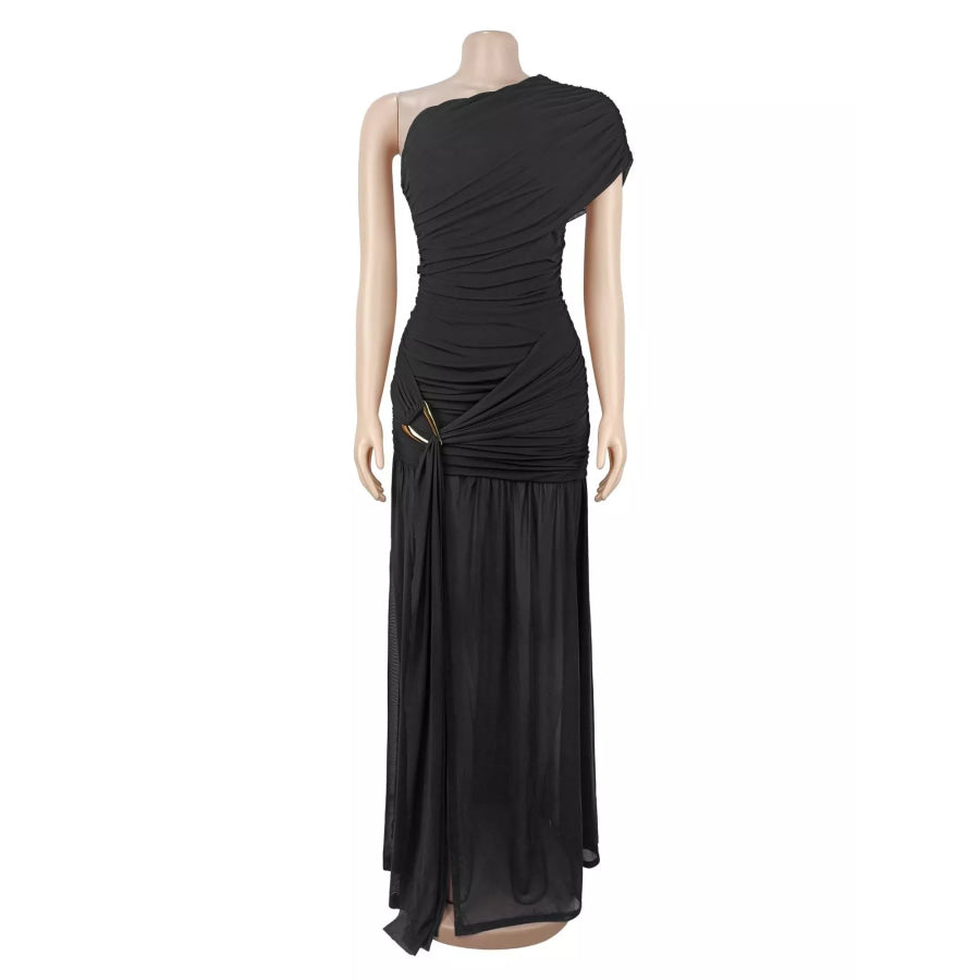 One-Shoulder Ruched High-Slit Evening Dress Apparel and Accessories