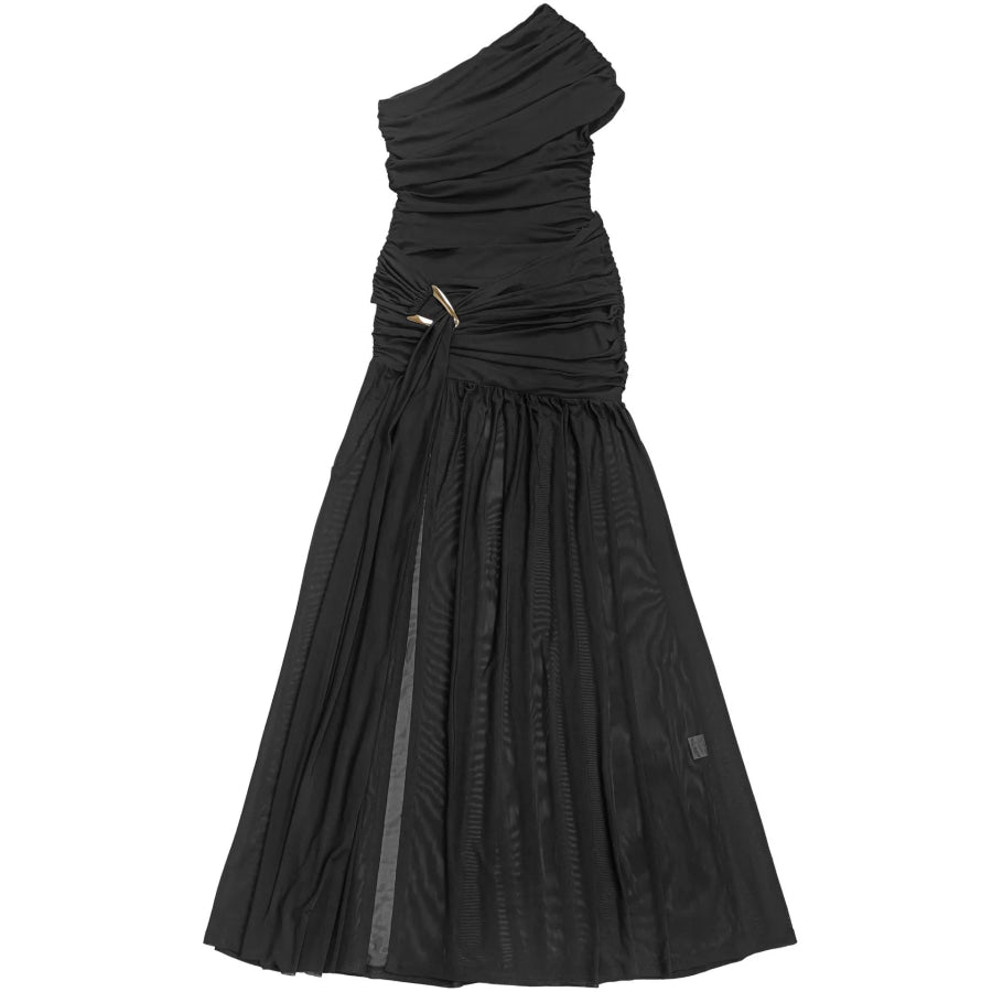 One-Shoulder Ruched High-Slit Evening Dress Apparel and Accessories