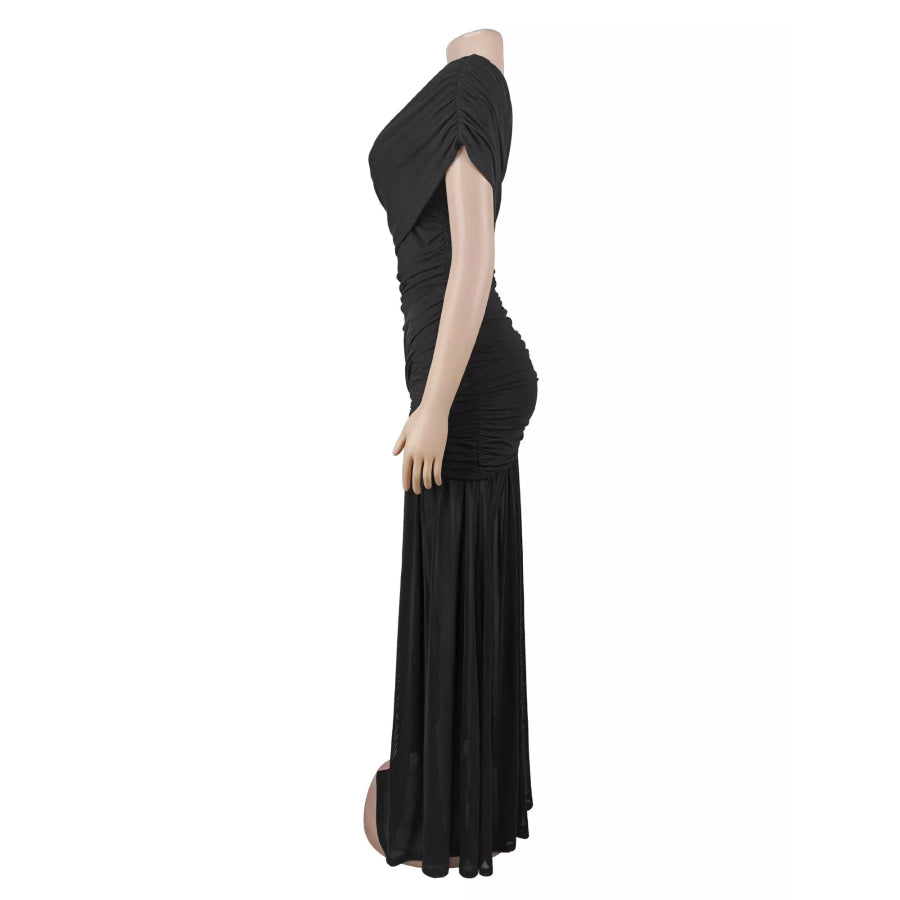 One-Shoulder Ruched High-Slit Evening Dress Apparel and Accessories
