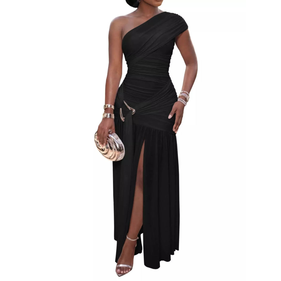 One-Shoulder Ruched High-Slit Evening Dress Apparel and Accessories