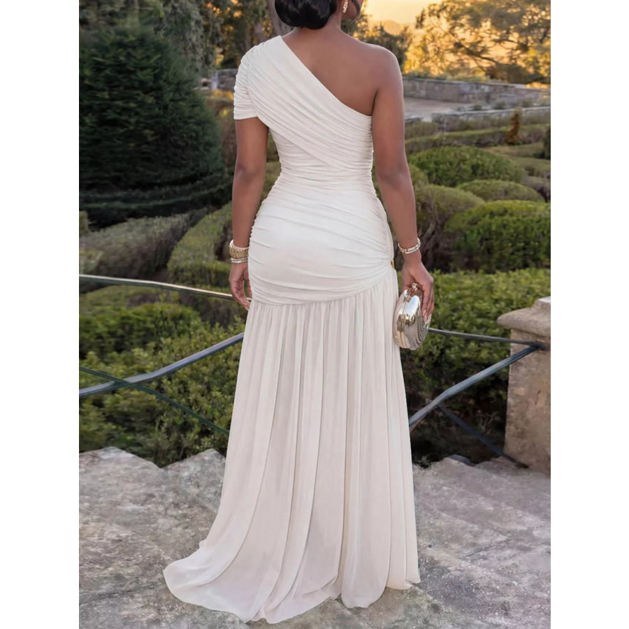 One-Shoulder Ruched High-Slit Evening Dress Apparel and Accessories