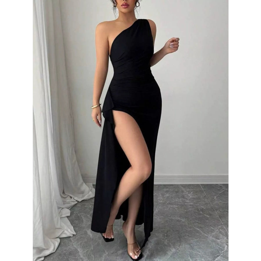 One-Shoulder Ruched High-Slit Maxi Dress Apparel and Accessories