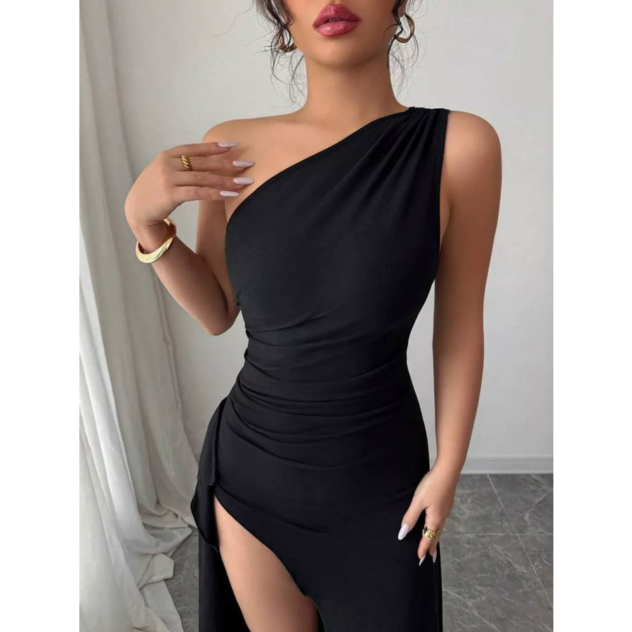 One-Shoulder Ruched High-Slit Maxi Dress Apparel and Accessories
