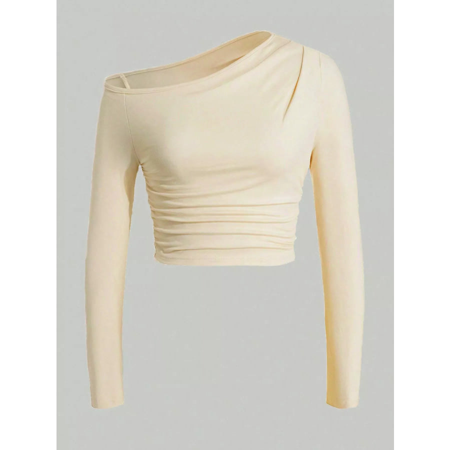 One-Shoulder Ruched Long Sleeve Crop T-Shirt Apparel and Accessories