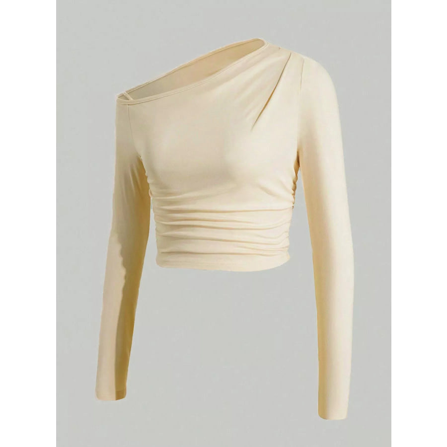 One-Shoulder Ruched Long Sleeve Crop T-Shirt Apparel and Accessories