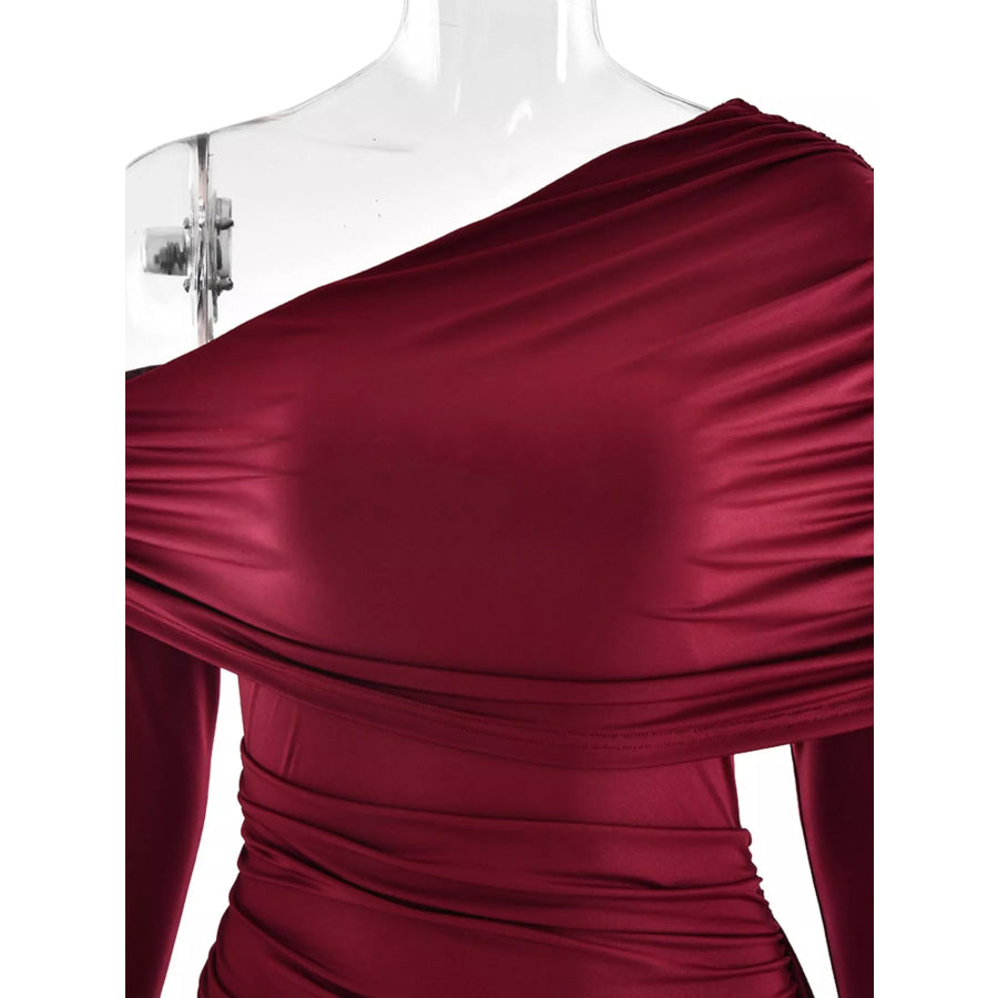 One-Shoulder Ruched Maxi Dress Apparel and Accessories