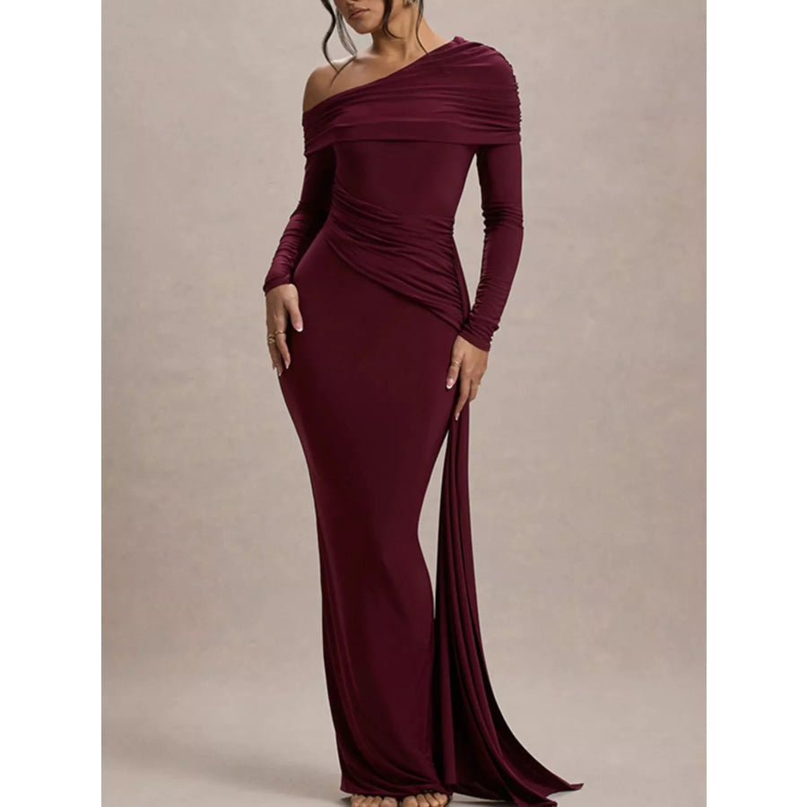 One-Shoulder Ruched Maxi Dress Apparel and Accessories