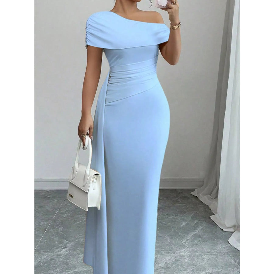 One-Shoulder Ruched Maxi Dress Apparel and Accessories