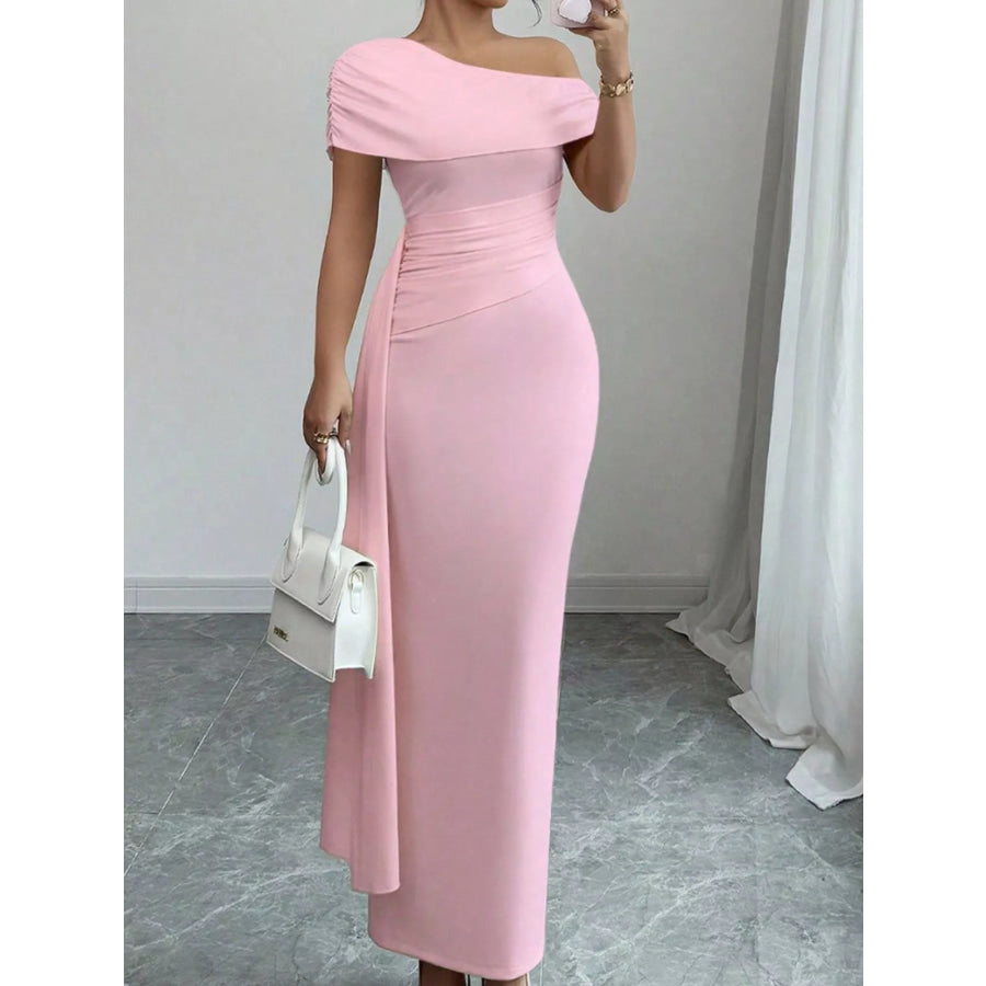 One-Shoulder Ruched Maxi Dress Apparel and Accessories