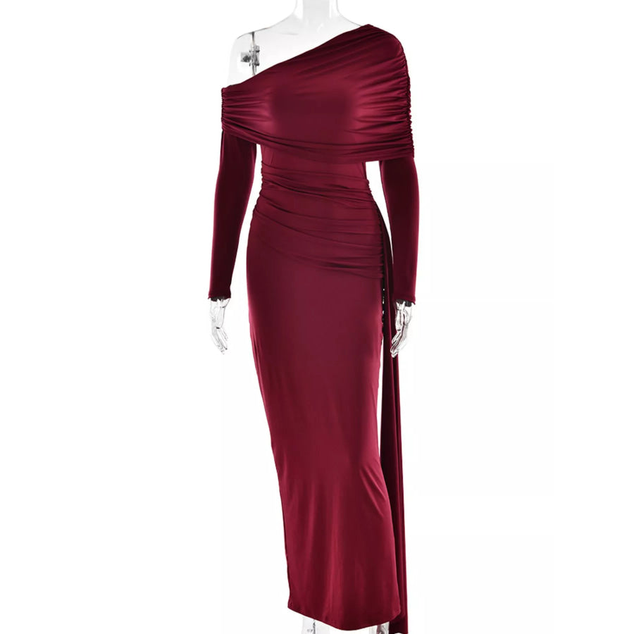 One-Shoulder Ruched Maxi Dress Apparel and Accessories