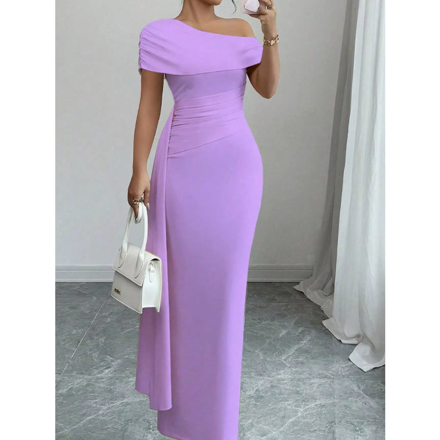 One-Shoulder Ruched Maxi Dress Purple / S Apparel and Accessories