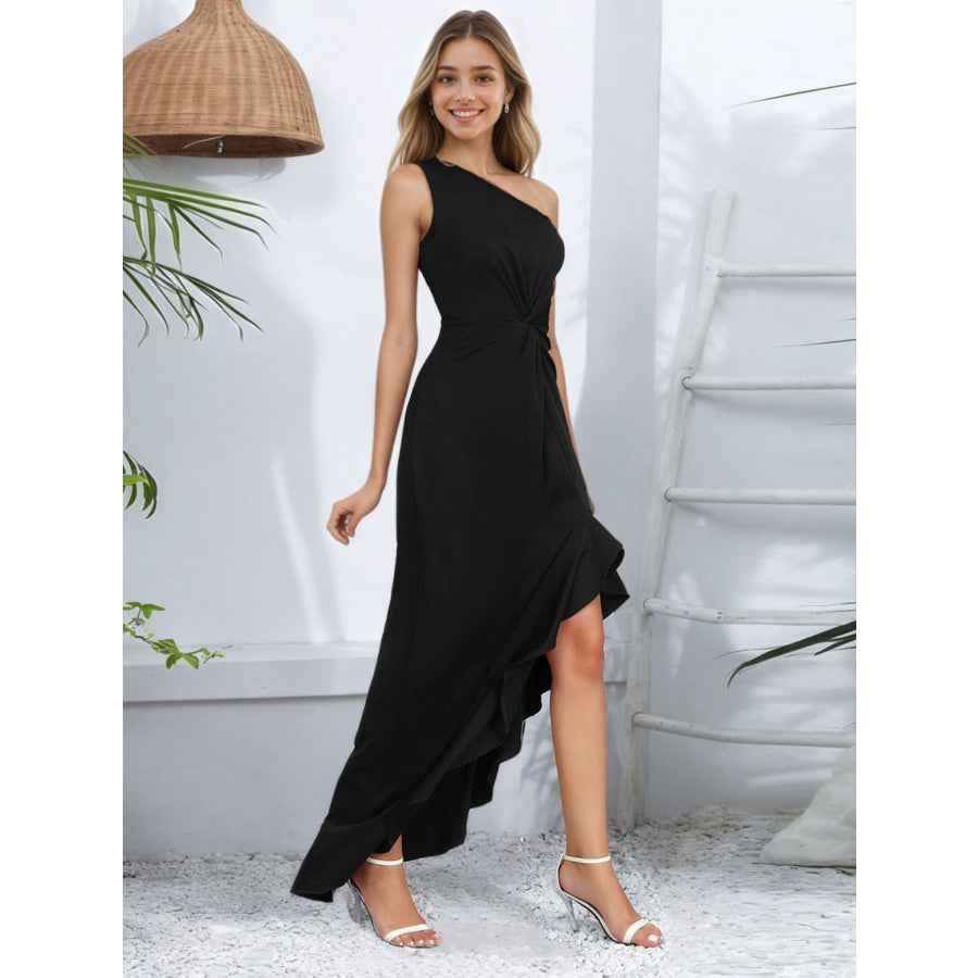 One-Shoulder Ruffle Hem Maxi Dress Apparel and Accessories