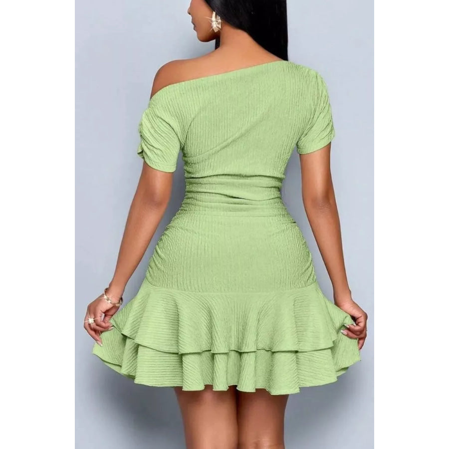 One-Shoulder Ruffle Hem Mini Dress Apparel and Accessories
