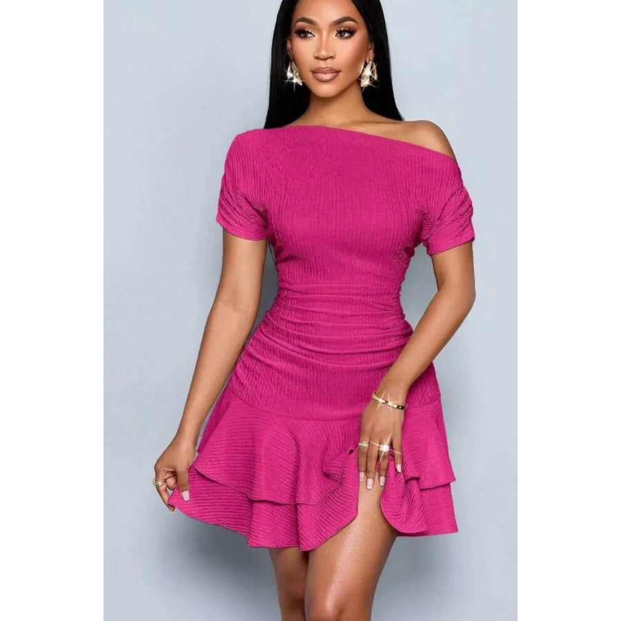 One-Shoulder Ruffle Hem Mini Dress Apparel and Accessories