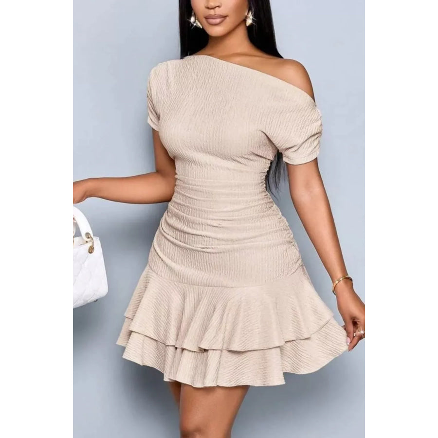 One-Shoulder Ruffle Hem Mini Dress Apparel and Accessories