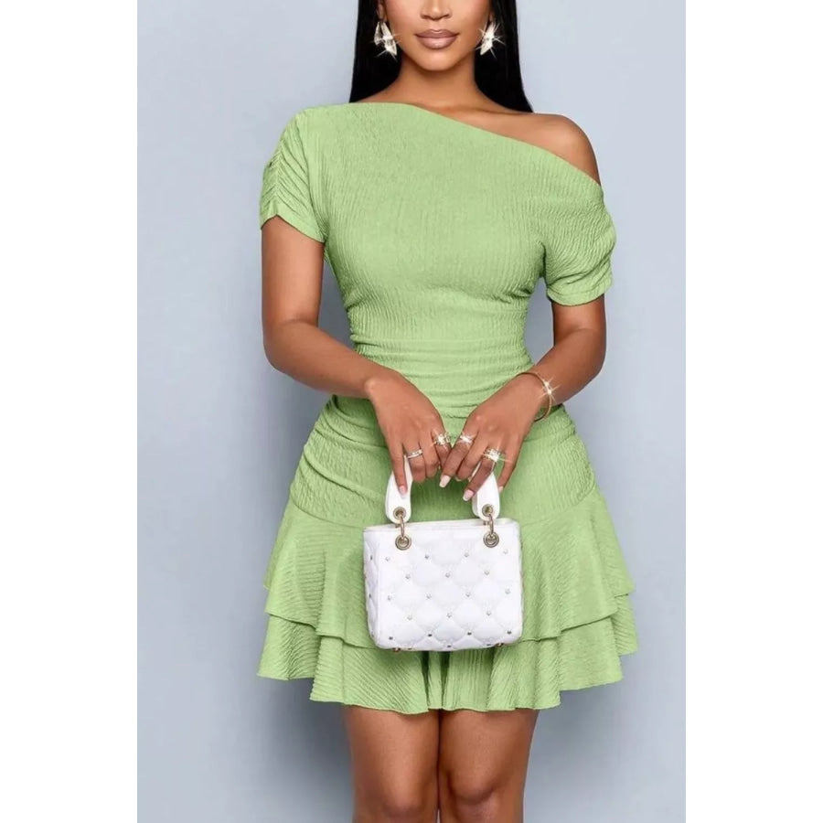 One-Shoulder Ruffle Hem Mini Dress Apparel and Accessories