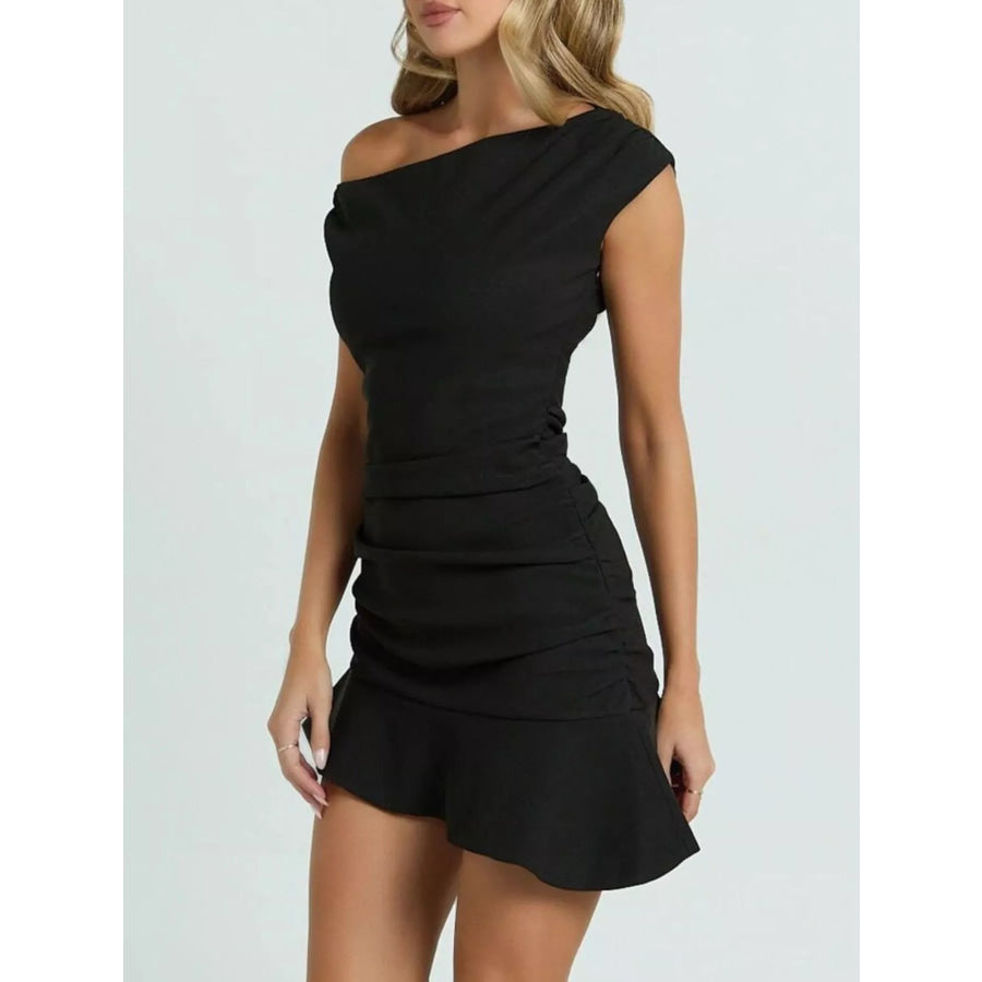 One-Shoulder Ruffle Hem Mini Dress Apparel and Accessories