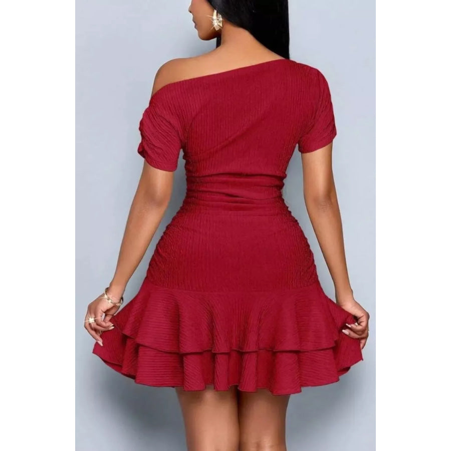 One-Shoulder Ruffle Hem Mini Dress Apparel and Accessories