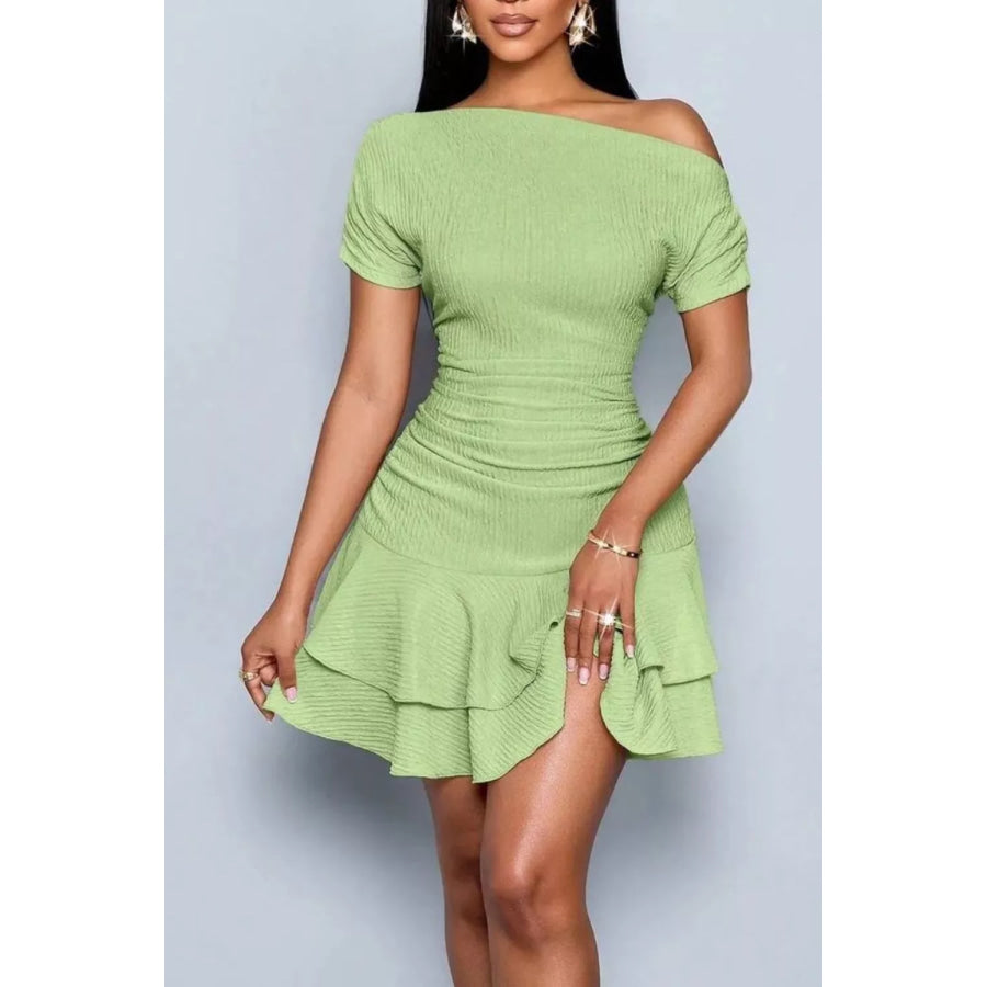 One-Shoulder Ruffle Hem Mini Dress Apparel and Accessories