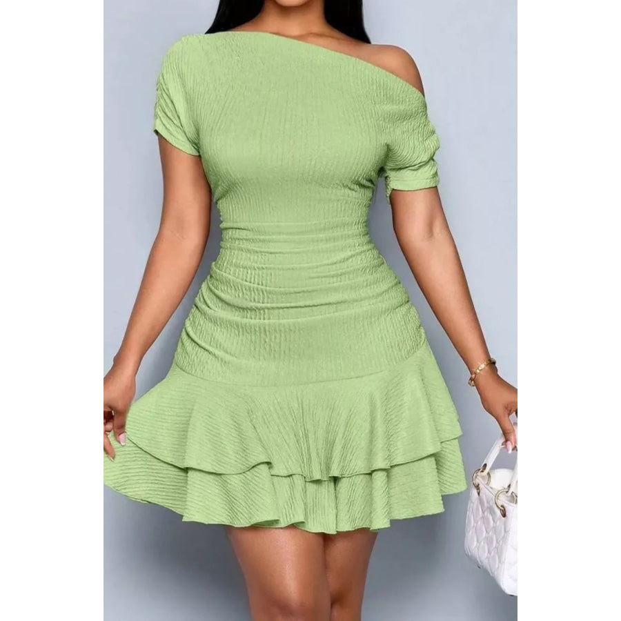 One-Shoulder Ruffle Hem Mini Dress Apparel and Accessories