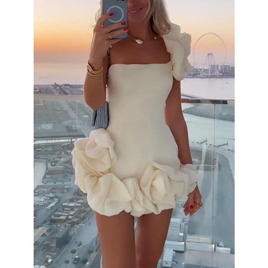 One-Shoulder Ruffle Mini Dress Apparel and Accessories