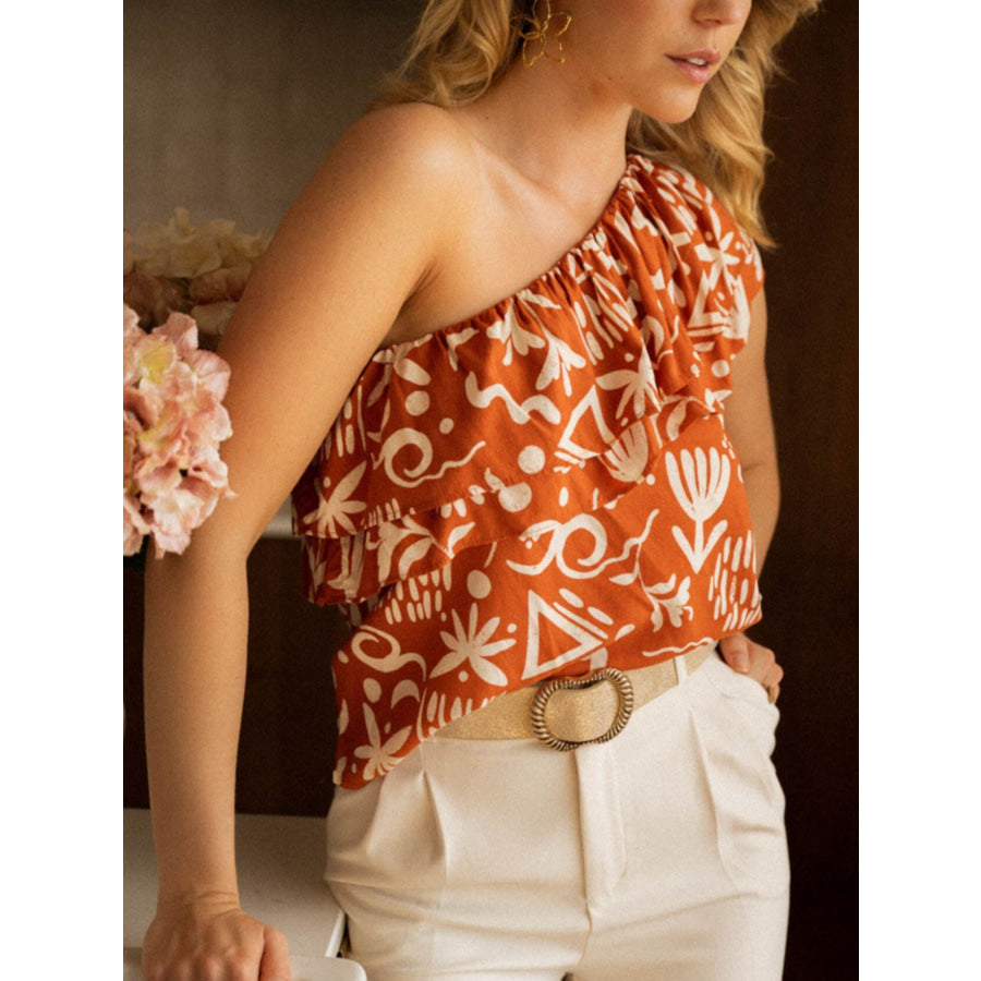One-Shoulder Ruffle Sleeveless Top Apparel and Accessories