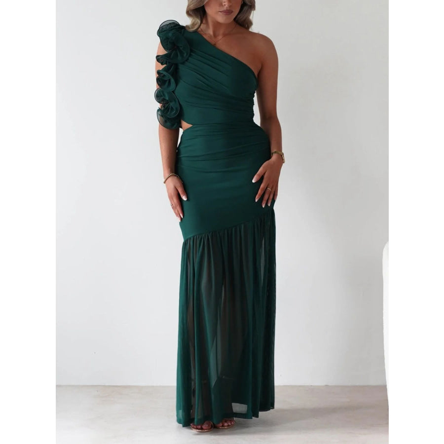 One-Shoulder Ruffle Trim Maxi Dress Apparel and Accessories