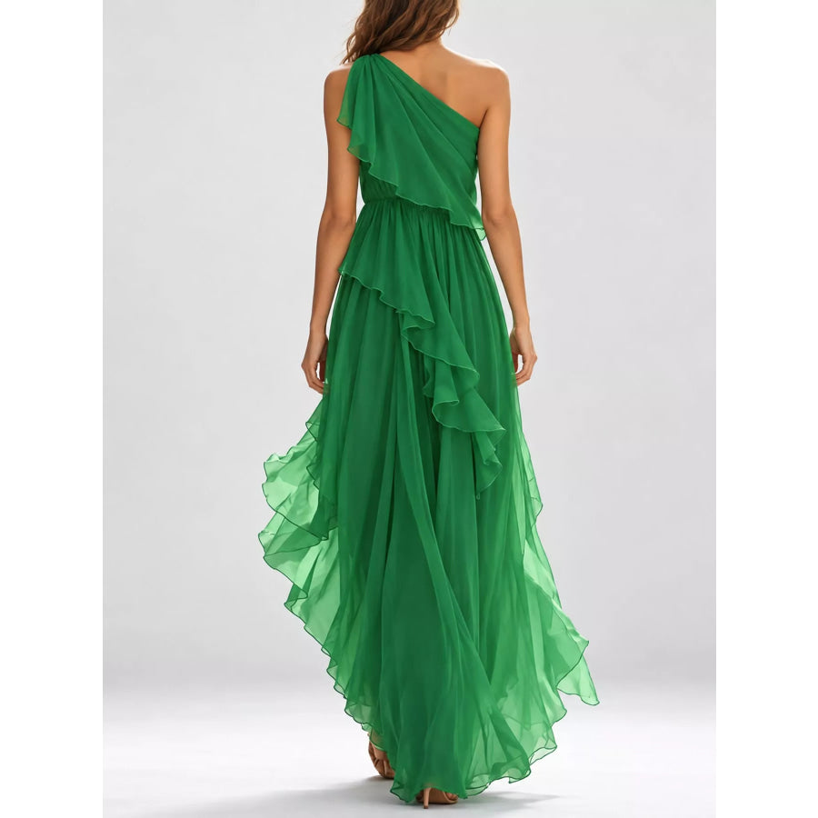 One-Shoulder Ruffled Chiffon Maxi Dress Apparel and Accessories