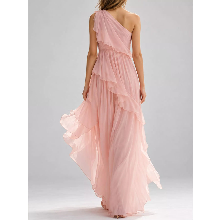 One-Shoulder Ruffled Chiffon Maxi Dress Apparel and Accessories