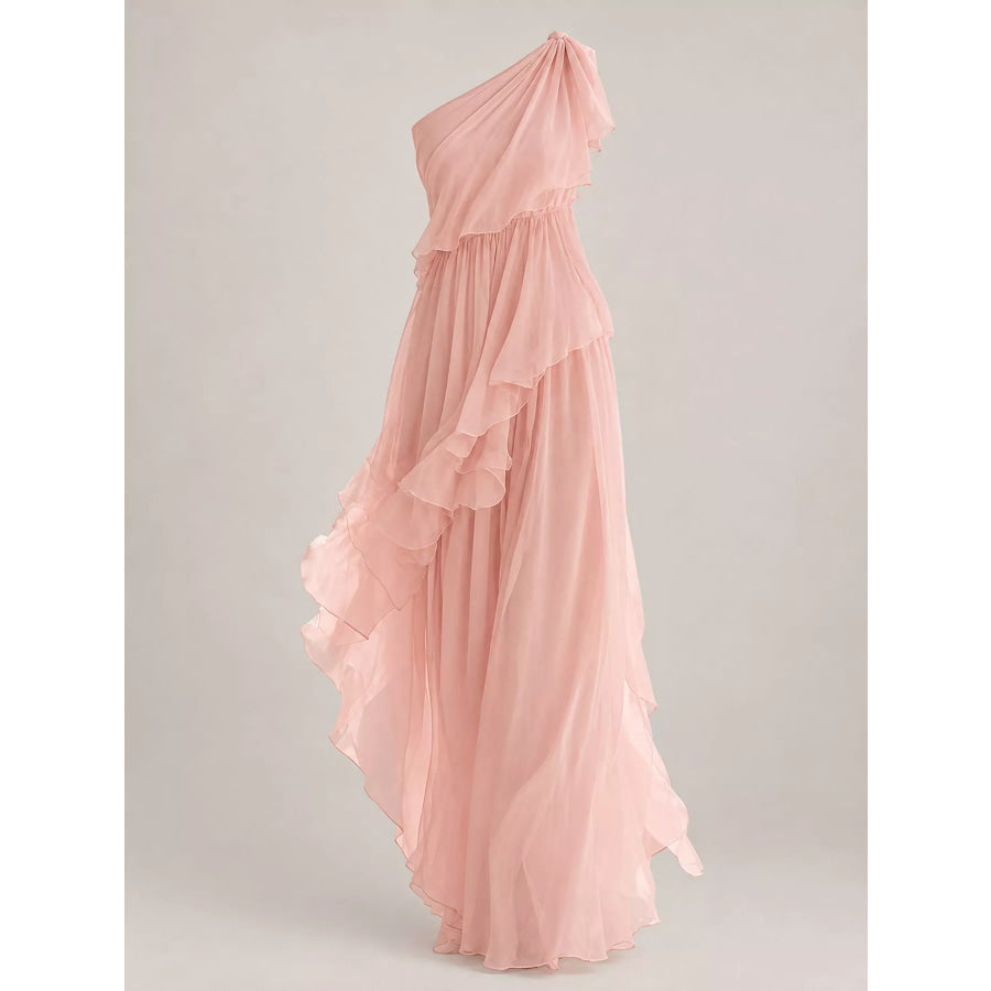 One-Shoulder Ruffled Chiffon Maxi Dress Apparel and Accessories