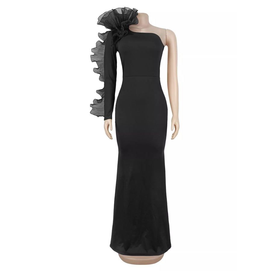 One-Shoulder Ruffled Mermaid Evening Maxi Dress Apparel and Accessories