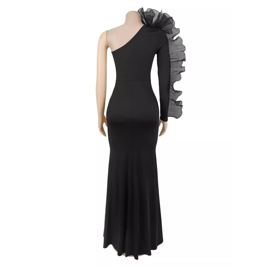 One-Shoulder Ruffled Mermaid Evening Maxi Dress Apparel and Accessories